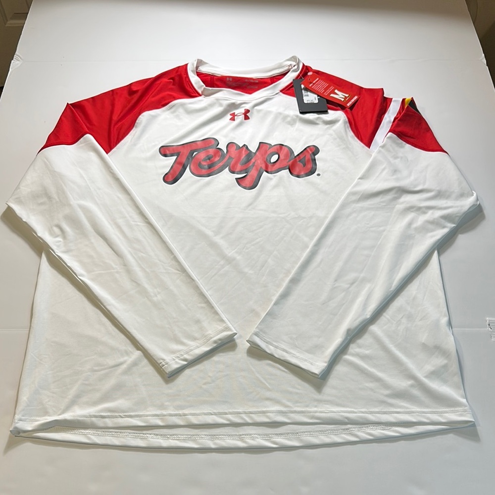 NWT Men's Under Armour White Maryland Terrapins Throwback Special Game L/S Tee